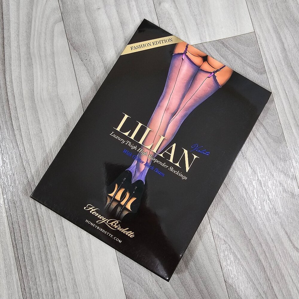 Honey Birdette Lilian Violet Stockings Hosiery Thigh Highs with Back Seam Size L